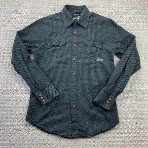 Billabong Shirt Men Large Black White Stripes Button Up Long Sleeve Embroidered